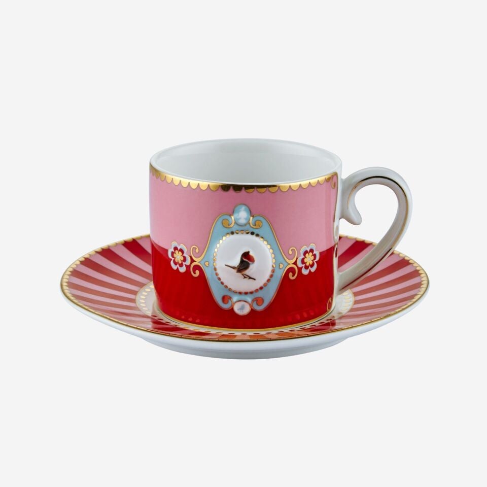 Porselen Kahve Fincanı 125 Ml Love Birds Kırmızı
