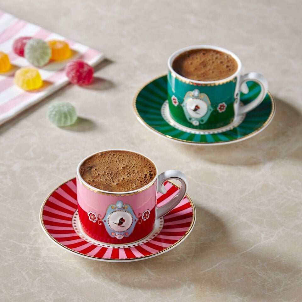 Porselen Kahve Fincanı 125 Ml Love Birds Kırmızı