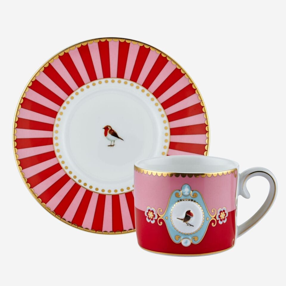Porselen Kahve Fincanı 125 Ml Love Birds Kırmızı
