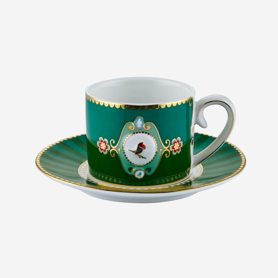 Porselen Kahve Fincanı 125 Ml Love Birds Yeşil