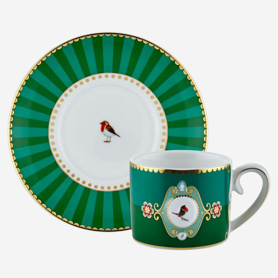 Porselen Kahve Fincanı 125 Ml Love Birds Yeşil